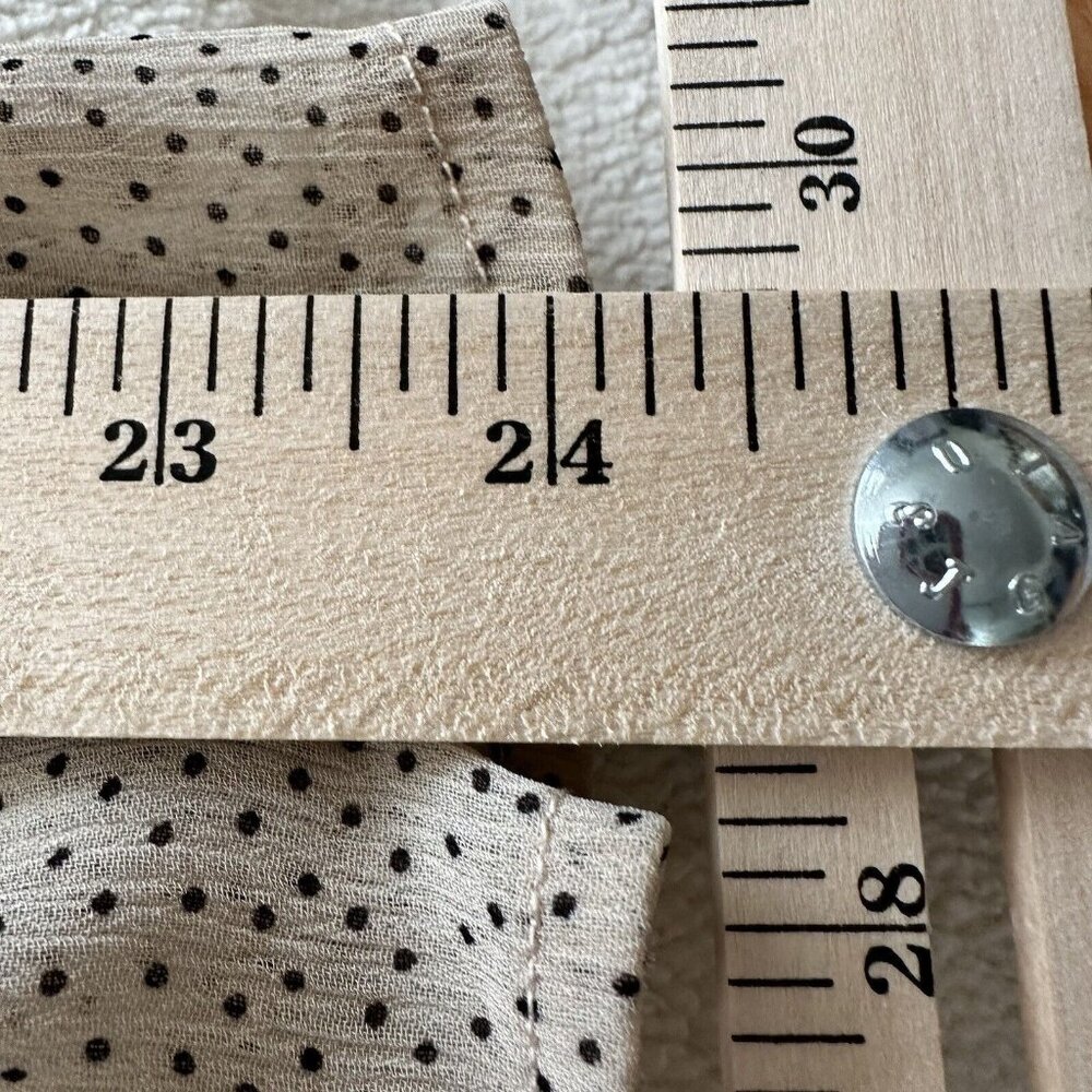 Loft Women's SZ M Black Polka Dot Beige Long Sleeve Ruffle Blouse Romantic - Picture 7 of 9